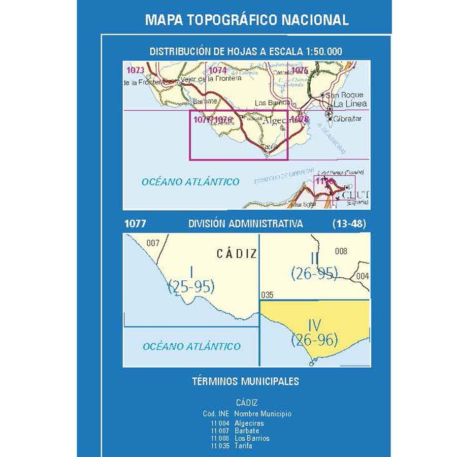 Carte topographique de l'Espagne n° 1077.4 - Tarifa | CNIG - 1/25 000 carte de randonnée CNIG 