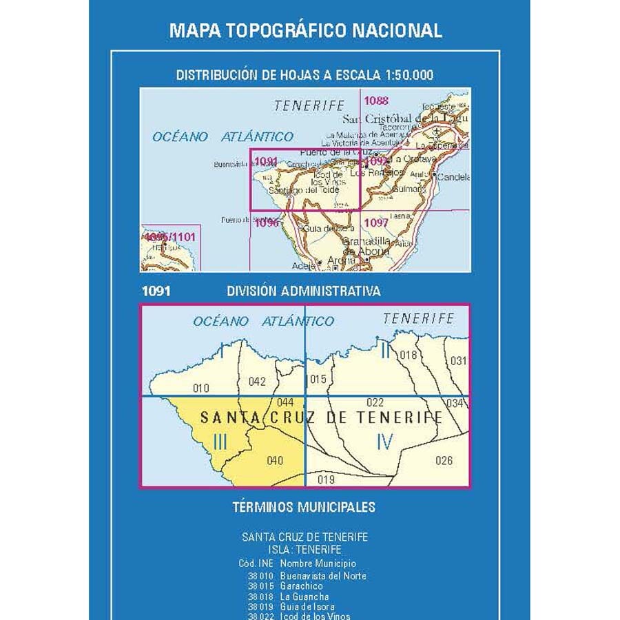Carte topographique de l'Espagne n° 1091.3 - Santiago del Teide (Tenerife) | CNIG - 1/25 000 carte de randonnée CNIG 