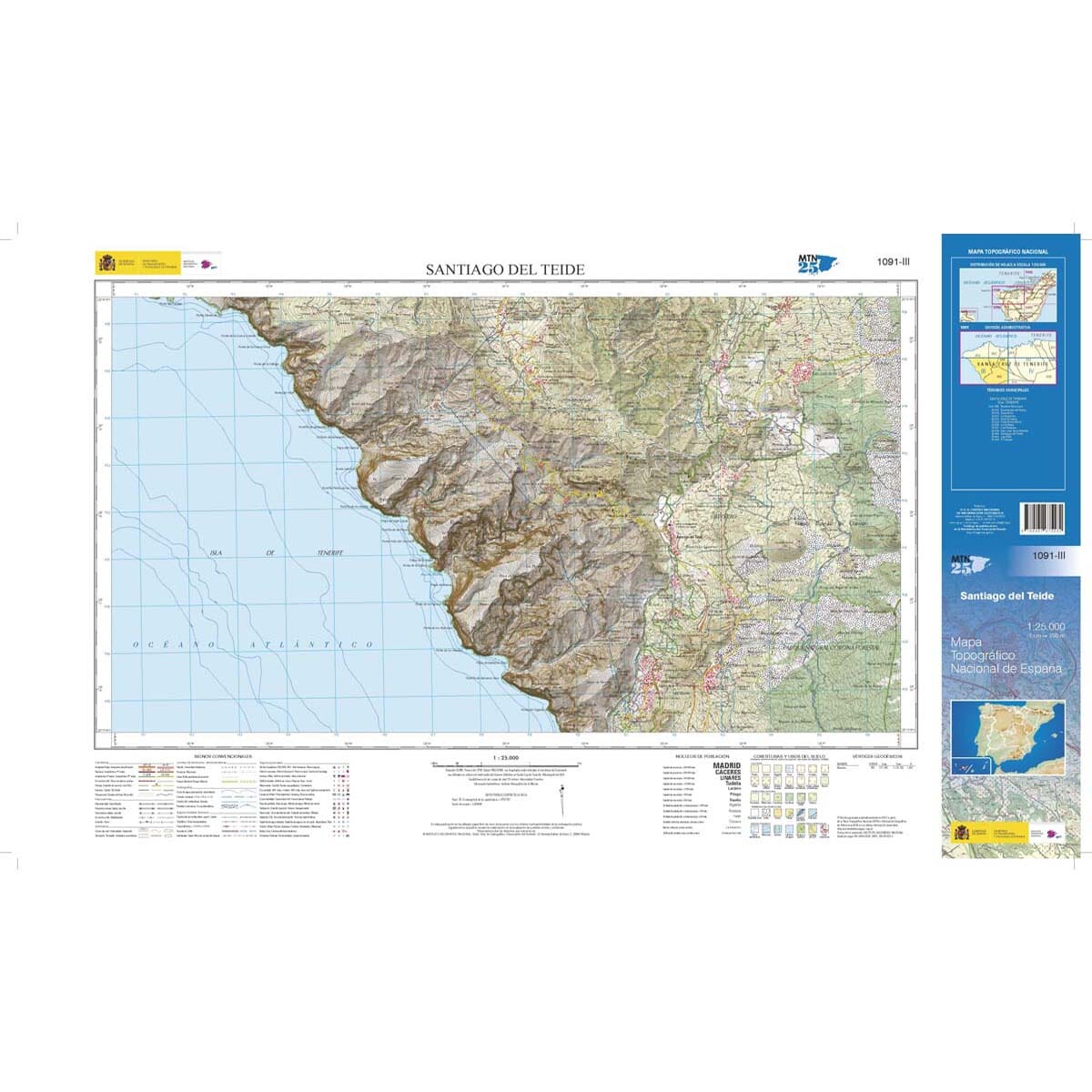 Carte topographique de l'Espagne n° 1091.3 - Santiago del Teide (Tenerife) | CNIG - 1/25 000 carte de randonnée CNIG 