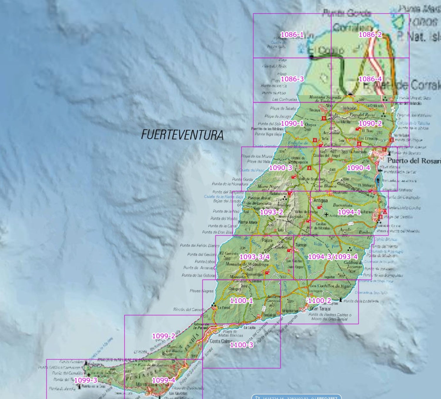 Carte topographique de l'Espagne n° 1093.3/1093.4 - Pájara (Fuerteventura) | CNIG - 1/25 000 carte de randonnée CNIG