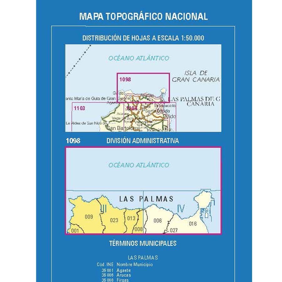 Carte topographique de l'Espagne n° 1098.3 - Gáldar (Gran Canaria) | CNIG - 1/25 000 carte de randonnée CNIG