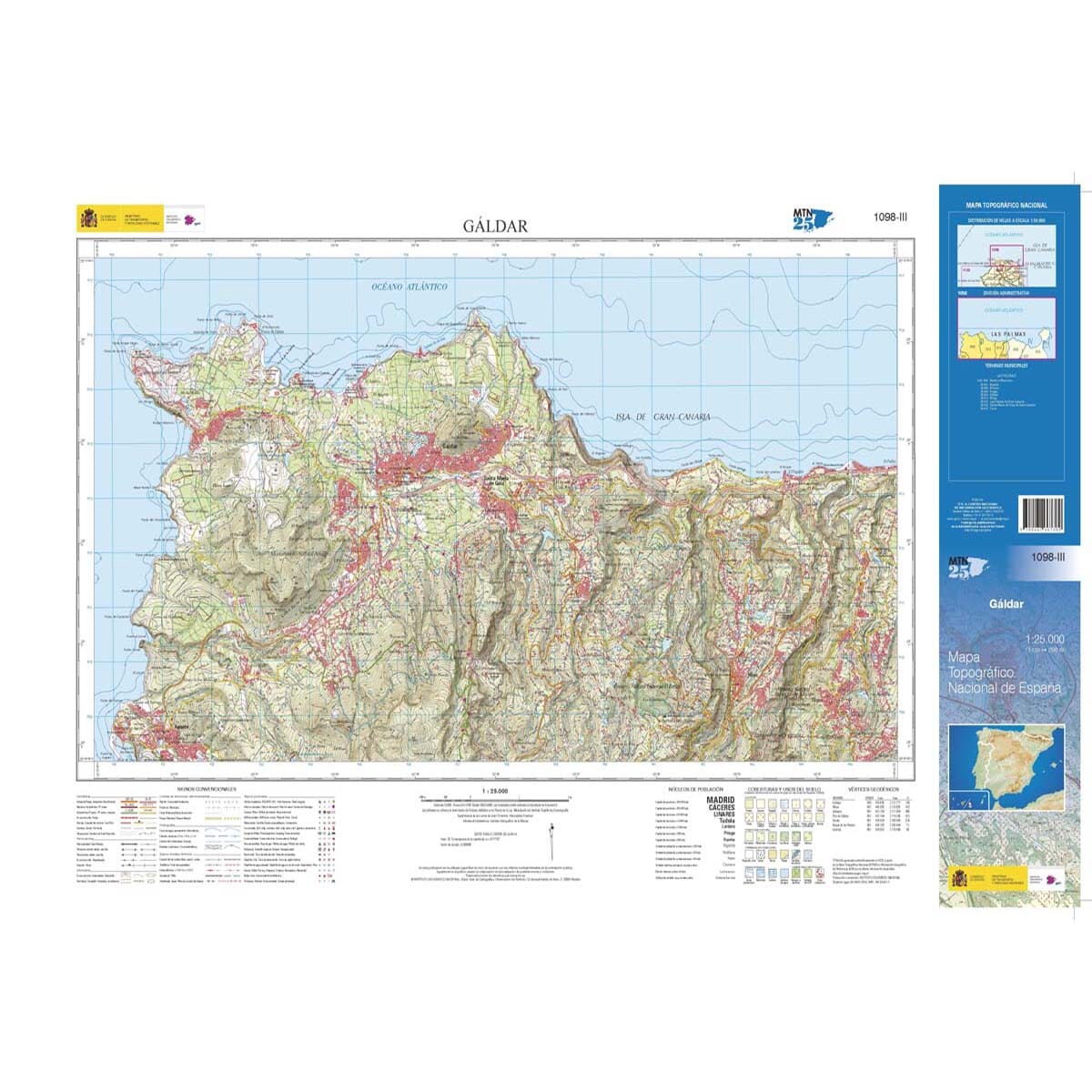 Carte topographique de l'Espagne n° 1098.3 - Gáldar (Gran Canaria) | CNIG - 1/25 000 carte de randonnée CNIG