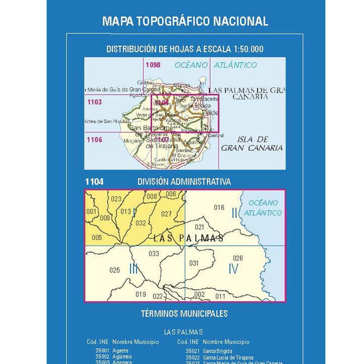Carte topographique de l'Espagne n° 1104.1 - Teror (Gran Canaria) | CNIG - 1/25 000 carte pliée CNIG 
