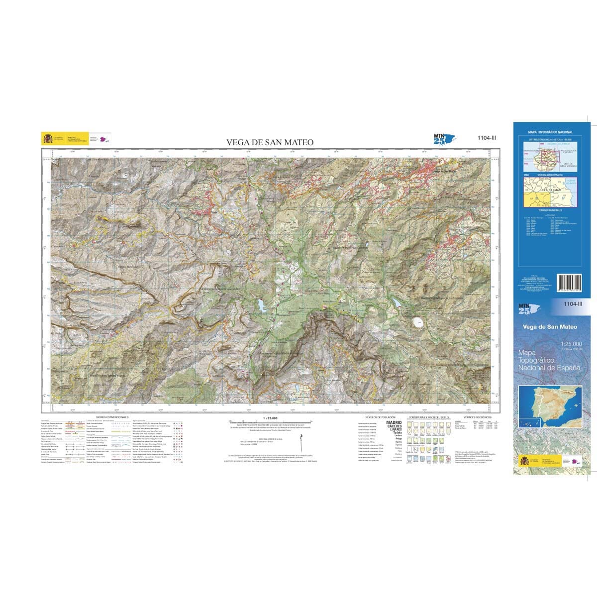 Carte topographique de l'Espagne n° 1104.3 - Vega de San Mateo (Gran Canaria) | CNIG - 1/25 000 carte de randonnée CNIG