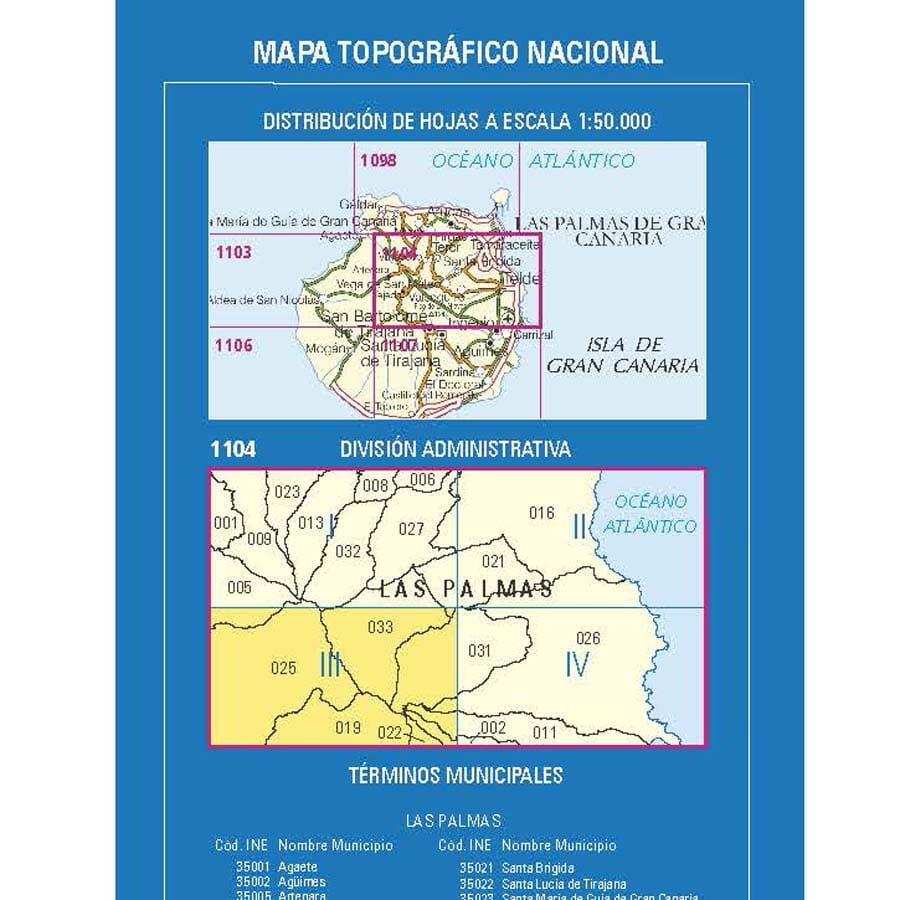 Carte topographique de l'Espagne n° 1104.3 - Vega de San Mateo (Gran Canaria) | CNIG - 1/25 000 carte de randonnée CNIG