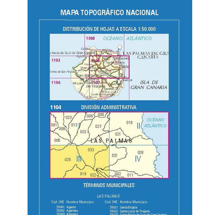 Carte topographique de l'Espagne n° 1104.3 - Vega de San Mateo (Gran Canaria) | CNIG - 1/25 000 carte pliée CNIG 