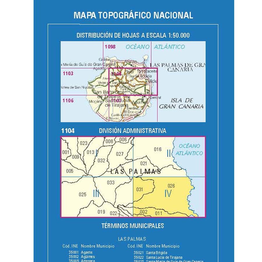 Carte topographique de l'Espagne n° 1104.4 - Telde (Gran Canaria) | CNIG - 1/25 000 carte pliée CNIG 