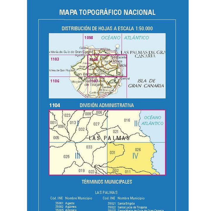 Carte topographique de l'Espagne n° 1104.4 - Telde (Gran Canaria) | CNIG - 1/25 000 carte pliée CNIG 