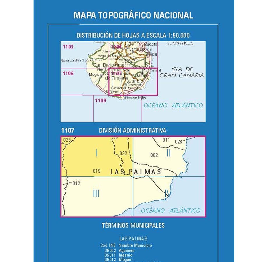 Carte topographique de l'Espagne n° 1107.1 - San Bartolomé de Tirajana (Gran Canaria) | CNIG - 1/25 000 carte pliée CNIG 