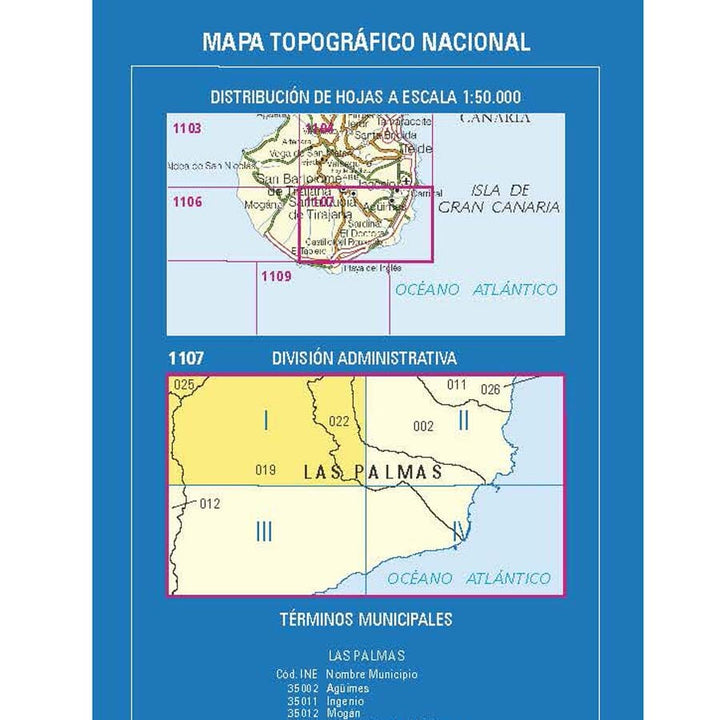 Carte topographique de l'Espagne n° 1107.1 - San Bartolomé de Tirajana (Gran Canaria) | CNIG - 1/25 000 carte pliée CNIG 