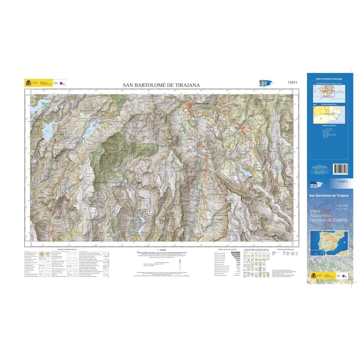 Carte topographique de l'Espagne n° 1107.1 - San Bartolomé de Tirajana (Gran Canaria) | CNIG - 1/25 000 carte de randonnée CNIG