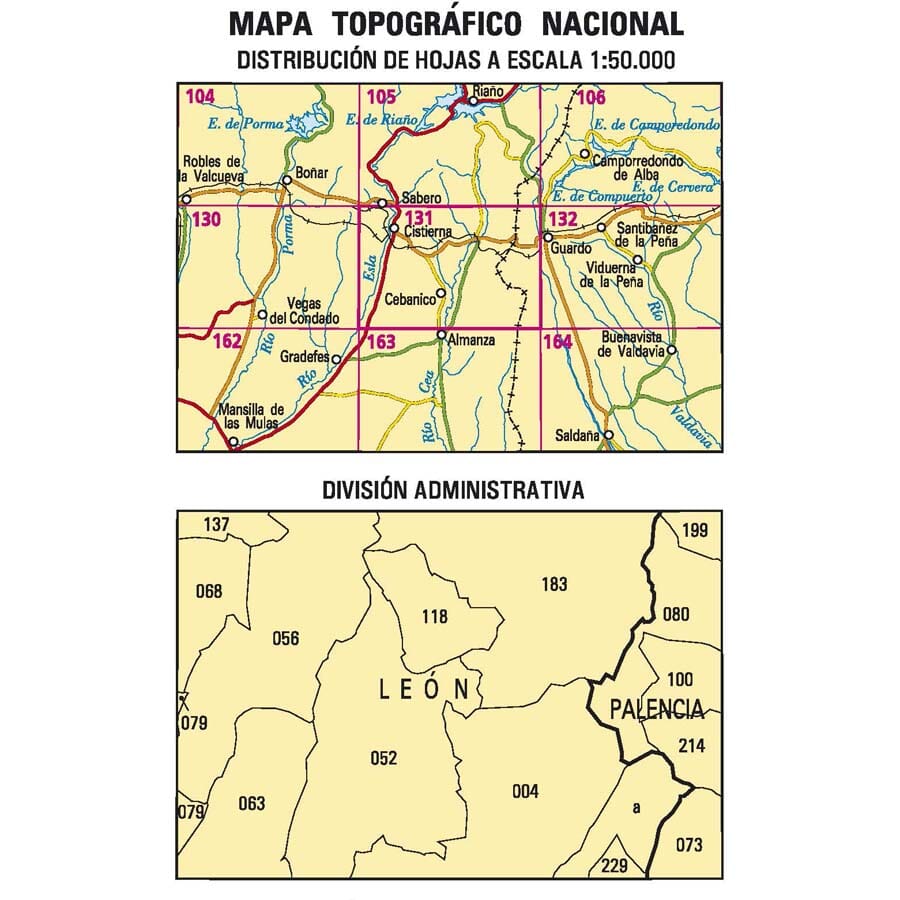 Carte topographique de l'Espagne n° 131 - Cistierna | CNIG - 1/50 000 carte de randonnée CNIG