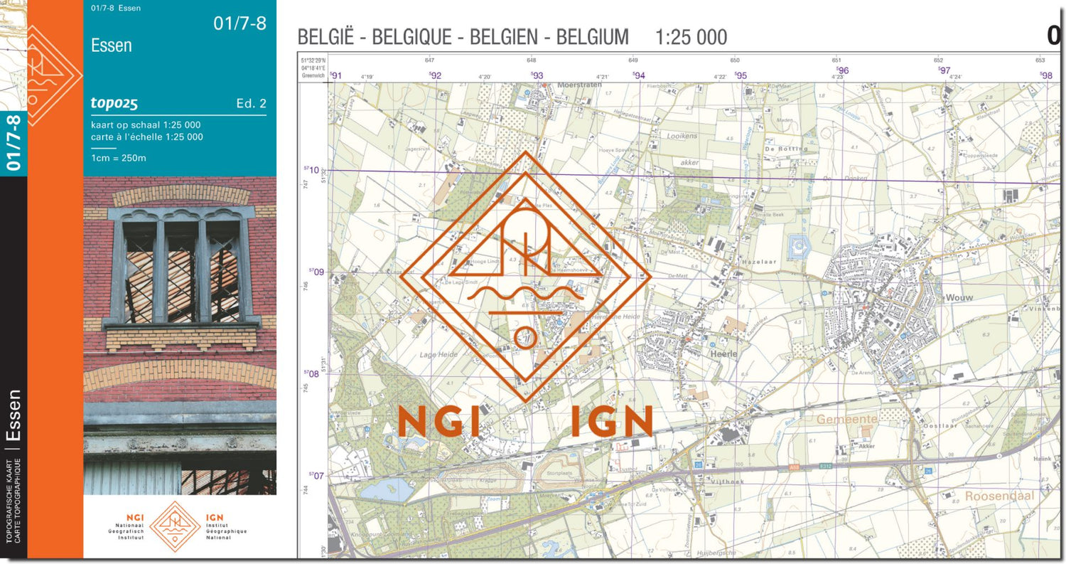 Carte topographique n° 01/7-8 - Essen (Belgique) | NGI topo 25 carte de randonnée IGN Belgique 