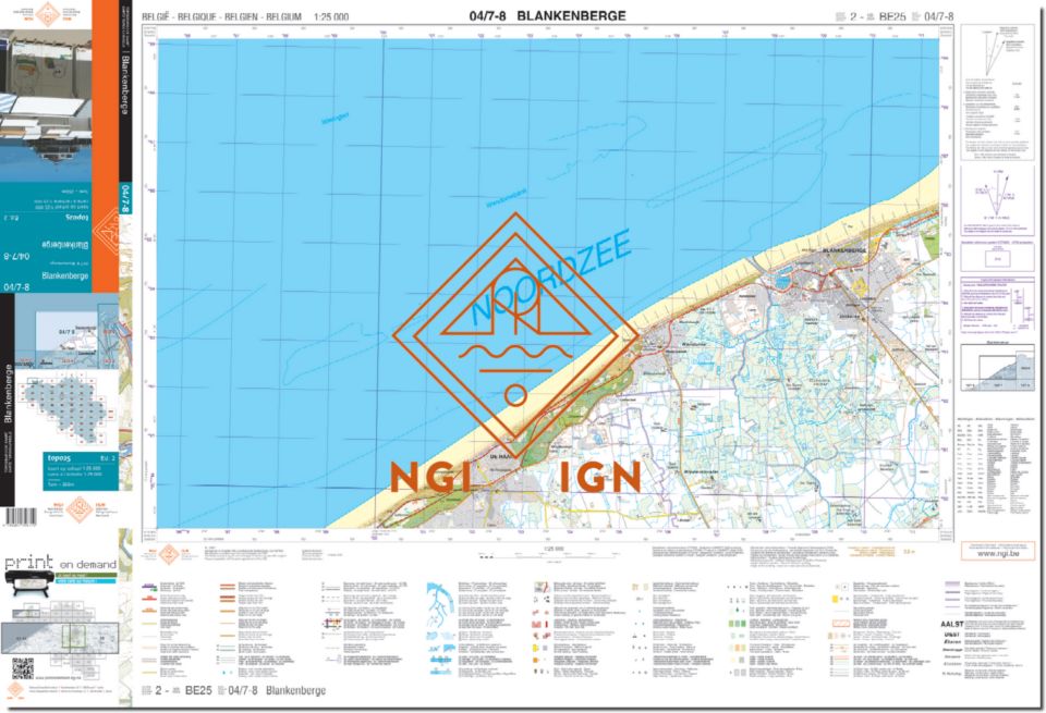 Carte topographique n° 04/7-8 - Blankenberge (Belgique) | NGI topo 25 carte de randonnée IGN Belgique