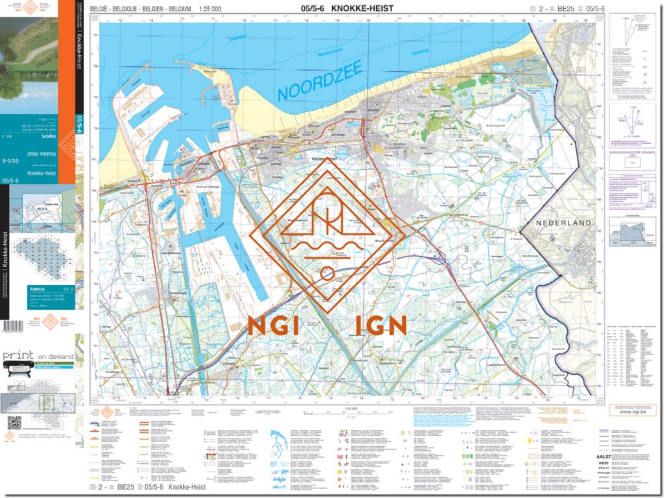 Carte topographique n° 05/5-6 - Knokke-Heist (Belgique) | NGI topo 25 carte de randonnée IGN Belgique