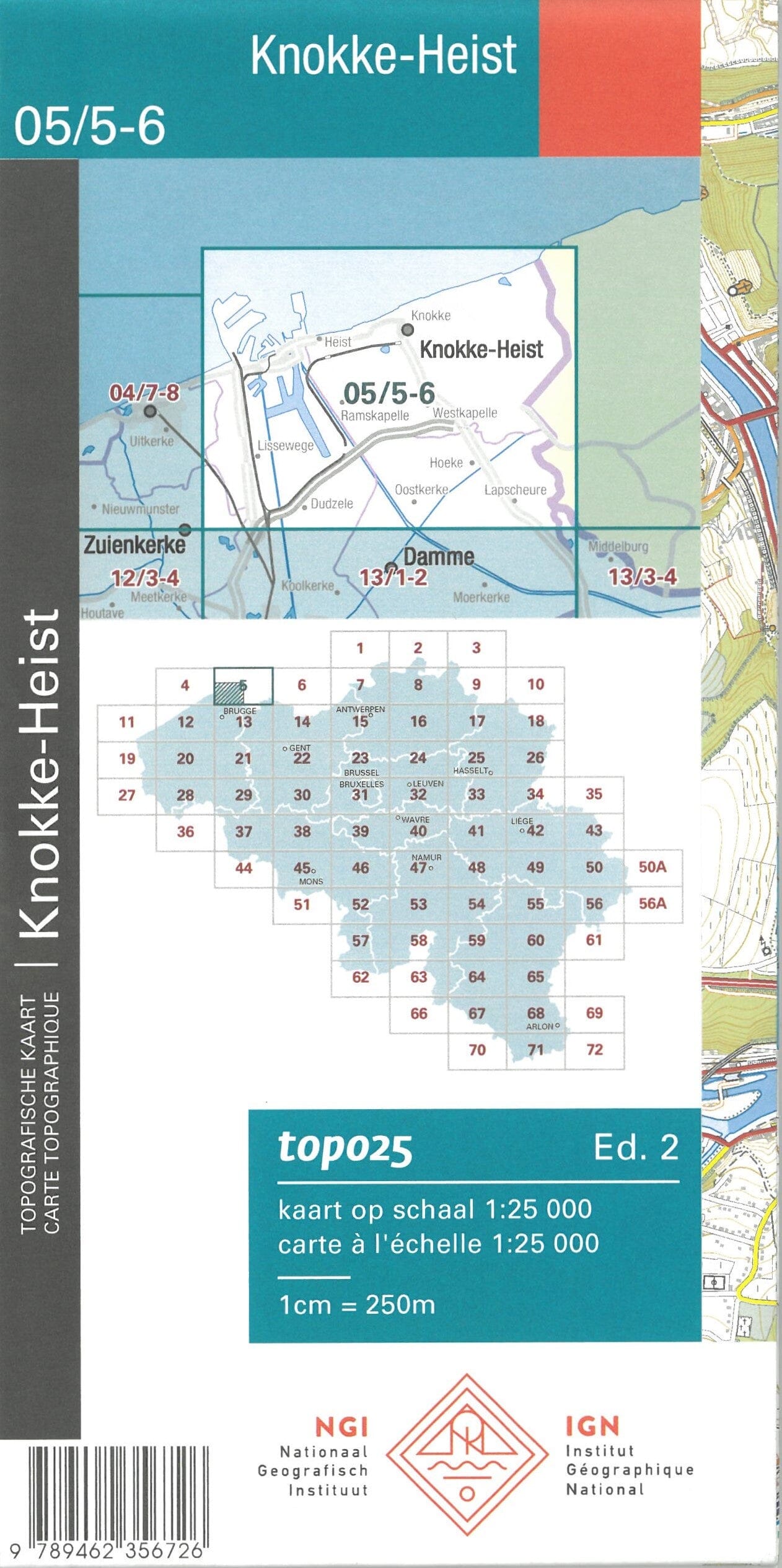Carte topographique n° 05/5-6 - Knokke-Heist (Belgique) | NGI topo 25 carte de randonnée IGN Belgique