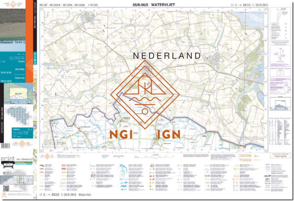 Carte topographique n° 05/8+06/5 - Watervlliet (Belgique) | NGI topo 25 carte de randonnée IGN Belgique 