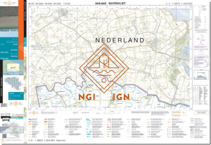 Carte topographique n° 05/8+06/5 - Watervlliet (Belgique) | NGI topo 25 carte de randonnée IGN Belgique 