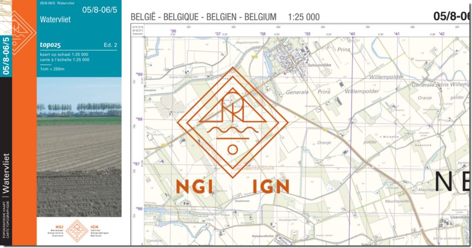 Carte topographique n° 05/8+06/5 - Watervlliet (Belgique) | NGI topo 25 carte de randonnée IGN Belgique 