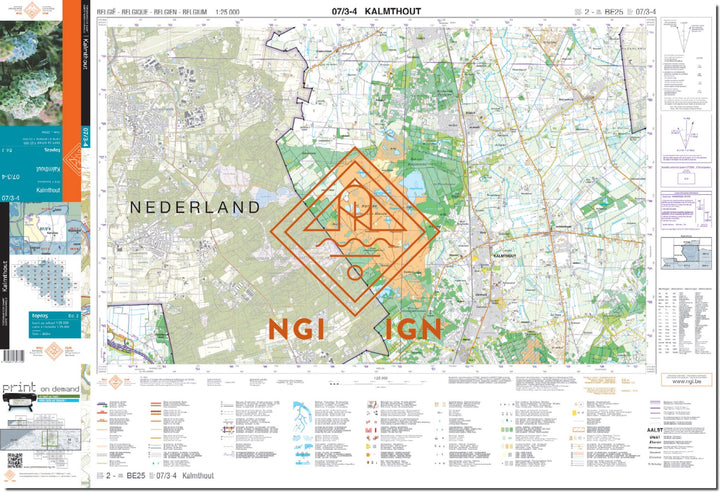 Carte topographique n° 07/3-4 - Kalmthout (Belgique) | NGI topo 25 carte de randonnée IGN Belgique 