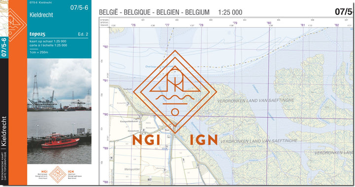 Carte topographique n° 07/5-6 - Kieldrecht (Belgique) | NGI topo 25 carte de randonnée IGN Belgique 