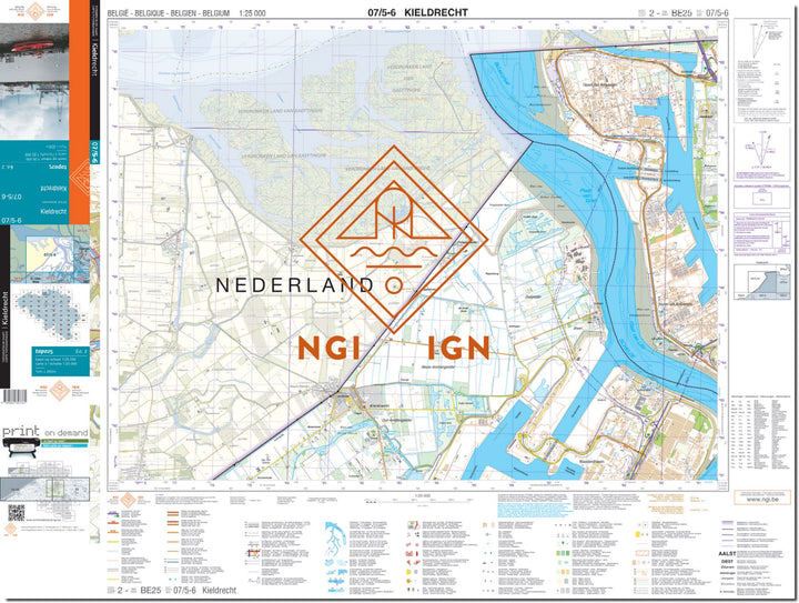 Carte topographique n° 07/5-6 - Kieldrecht (Belgique) | NGI topo 25 carte de randonnée IGN Belgique 