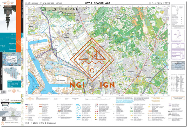 Carte topographique n° 07/7-8 - Brasschaat (Belgique) | NGI topo 25 carte de randonnée IGN Belgique 