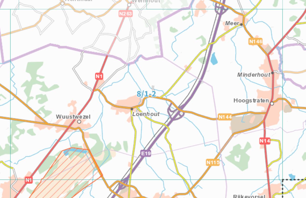 Carte topographique n° 08/1-2 - Hoogstraten (Belgique) | NGI topo 25 carte de randonnée IGN Belgique 