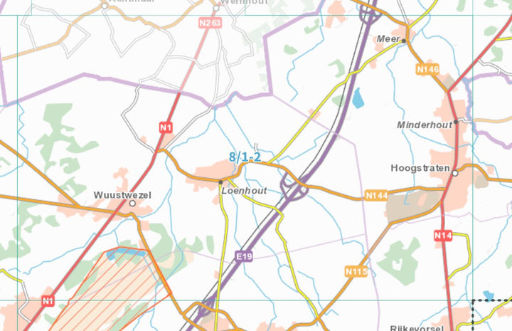 Carte topographique n° 08/1-2 - Hoogstraten (Belgique) | NGI topo 25 carte de randonnée IGN Belgique 