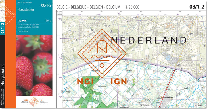 Carte topographique n° 08/1-2 - Hoogstraten (Belgique) | NGI topo 25 carte de randonnée IGN Belgique 
