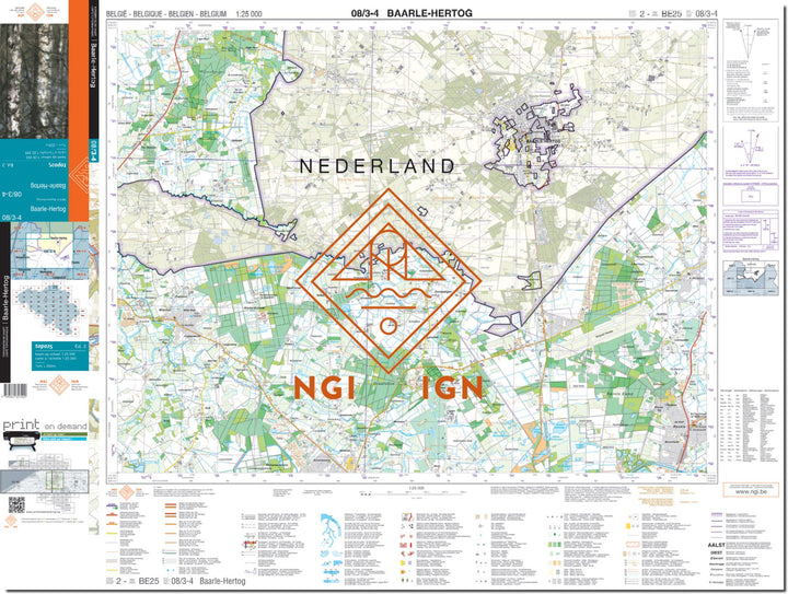Carte topographique n° 08/3-4 - Baarle-Hertog (Belgique) | NGI topo 25 carte de randonnée IGN Belgique 