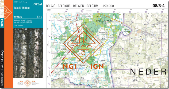 Carte topographique n° 08/3-4 - Baarle-Hertog (Belgique) | NGI topo 25 carte de randonnée IGN Belgique 