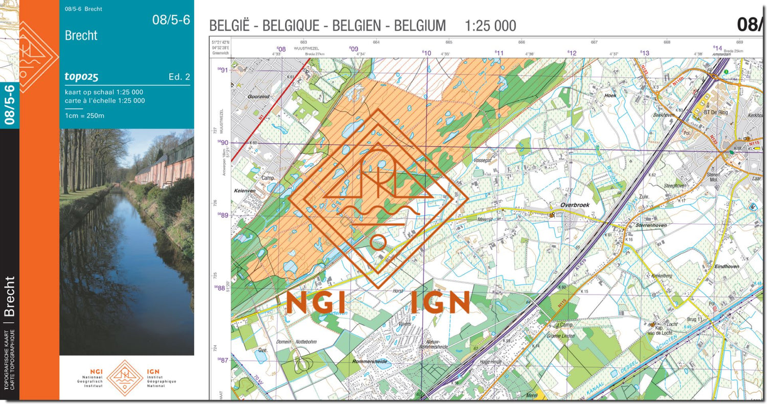 Carte topographique n° 08/5-6 - Brecht (Belgique) | NGI topo 25 carte de randonnée IGN Belgique 