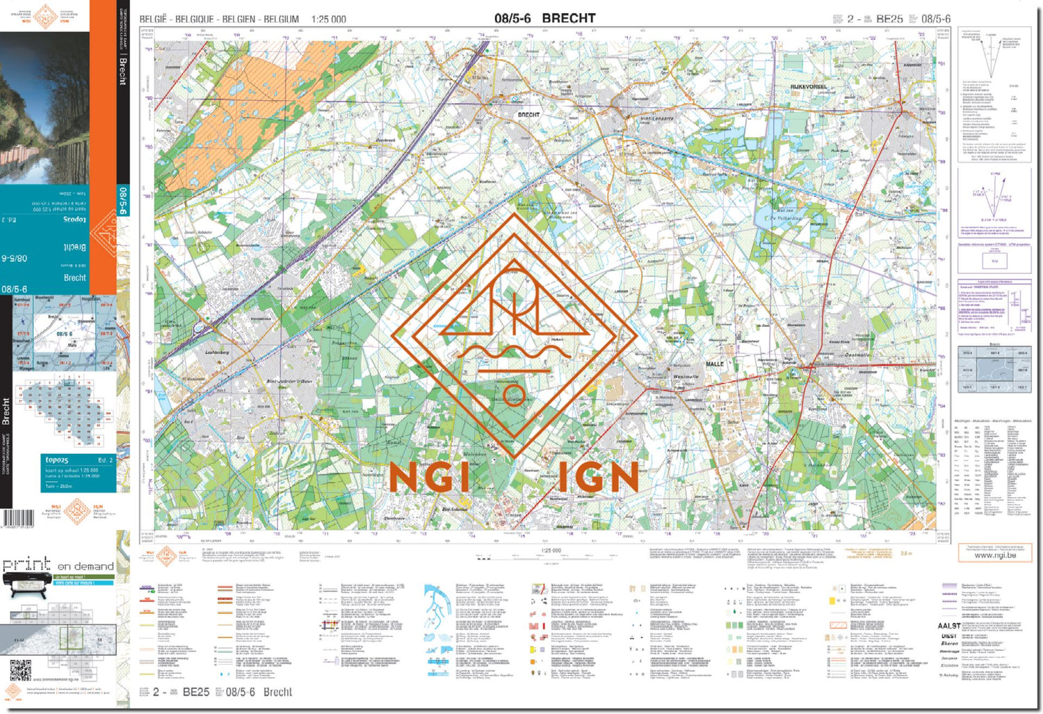 Carte topographique n° 08/5-6 - Brecht (Belgique) | NGI topo 25 carte de randonnée IGN Belgique 