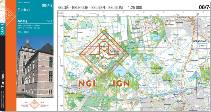 Carte topographique n° 08/7-8 - Turnhout (Belgique) | NGI topo 25 carte de randonnée IGN Belgique 