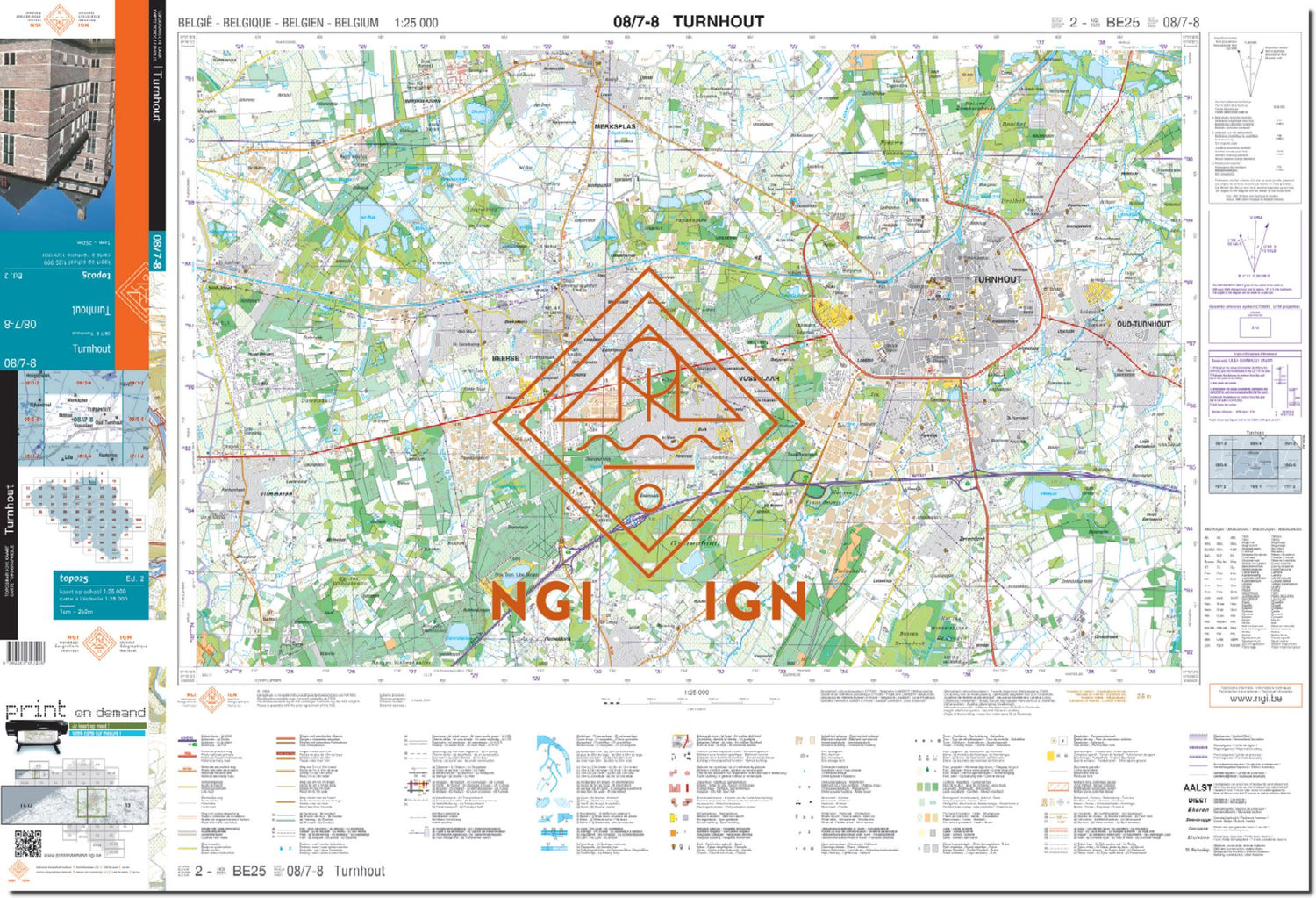 Carte topographique n° 08/7-8 - Turnhout (Belgique) | NGI topo 25 carte de randonnée IGN Belgique 