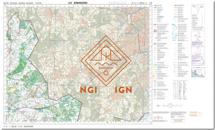 Carte topographique n° 09-03 - Arendonk (Belgique) | NGI - 1/50 000 carte de randonnée IGN Belgique 