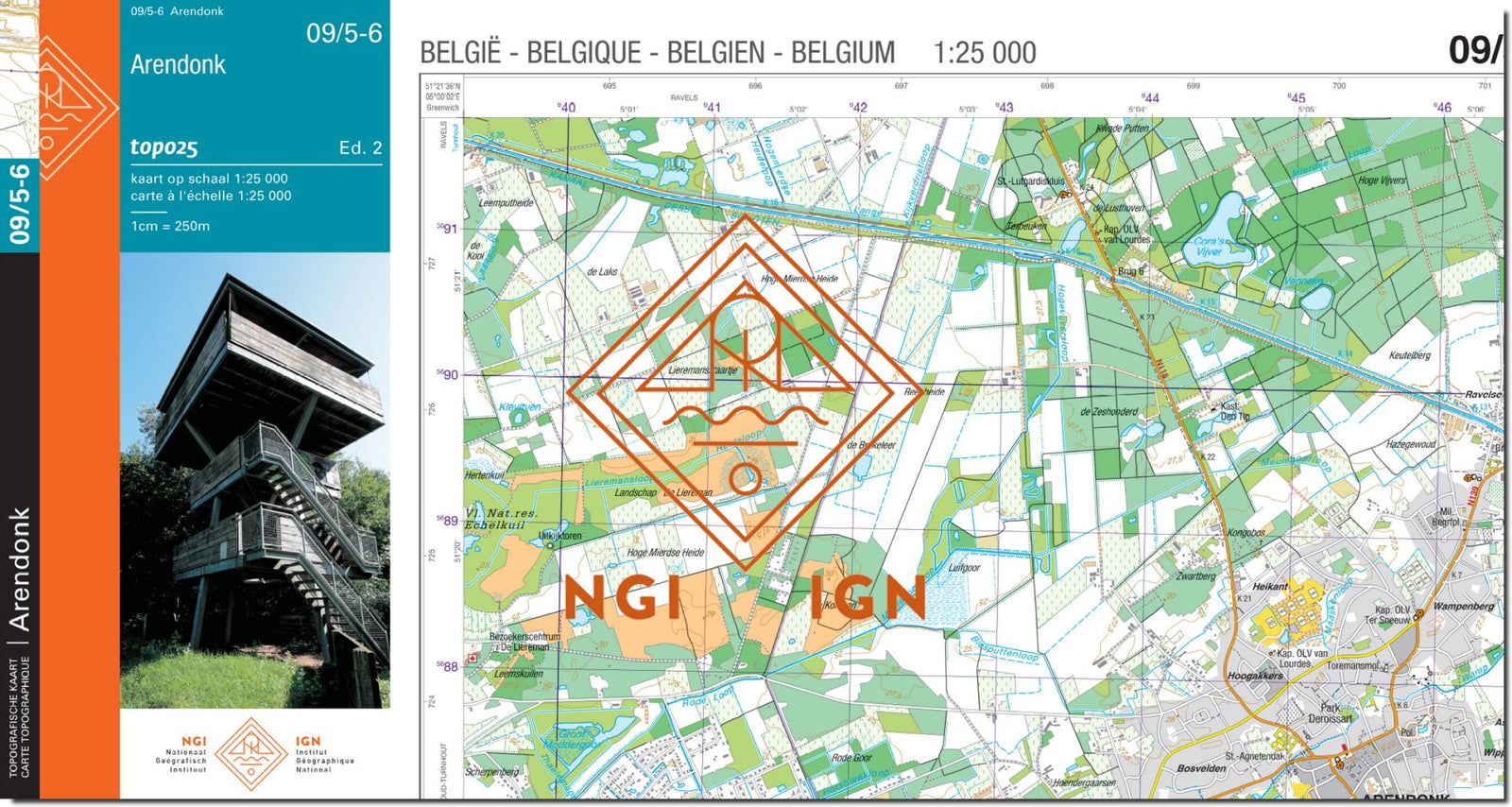 Carte topographique n° 09/5-6 - Arendonk (Belgique) | NGI topo 25 carte de randonnée IGN Belgique 