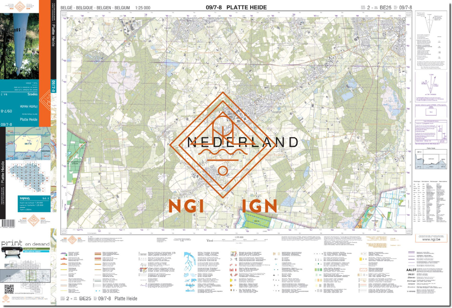 Carte topographique n° 09/7-8 - Platte Heide (Belgique) | NGI topo 25 carte de randonnée IGN Belgique 