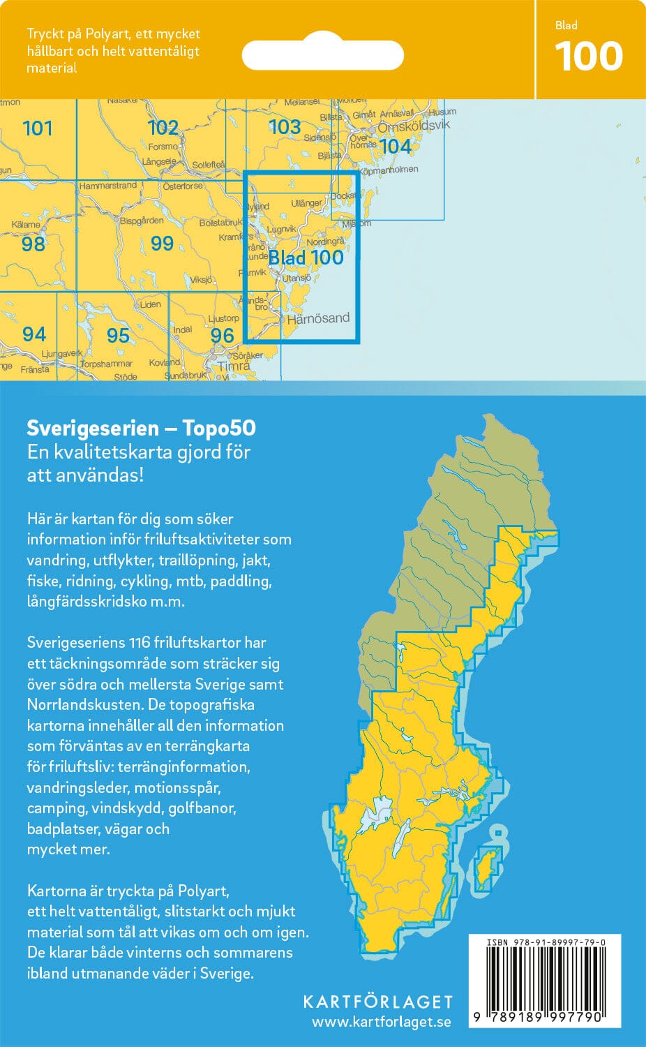 Carte topographique n° 100 - Härnösand (Suède) | Norstedts - Sverigeserien carte de randonnée Norstedts