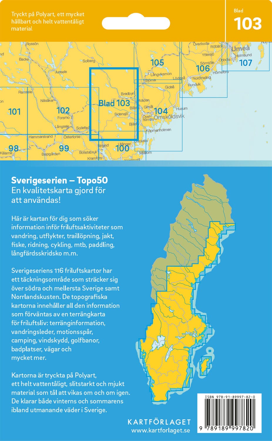 Carte topographique n° 103 - Bredbyn (Suède) | Norstedts - Sverigeserien carte de randonnée Norstedts