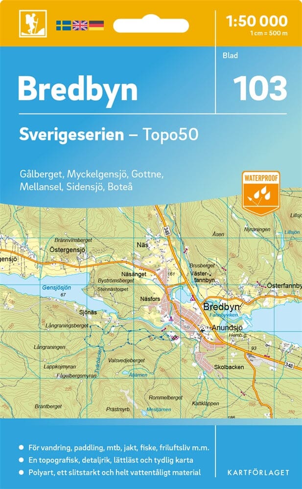 Carte topographique n° 103 - Bredbyn (Suède) | Norstedts - Sverigeserien carte de randonnée Norstedts