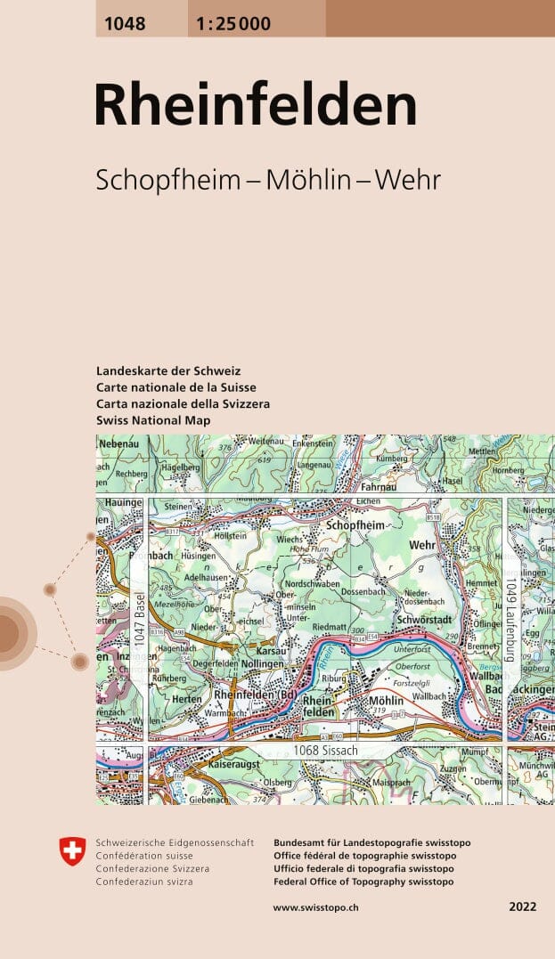 Carte topographique n° 1048 - Rheinfelden (Suisse) | Swisstopo - 1/25 000 carte de randonnée Swisstopo 