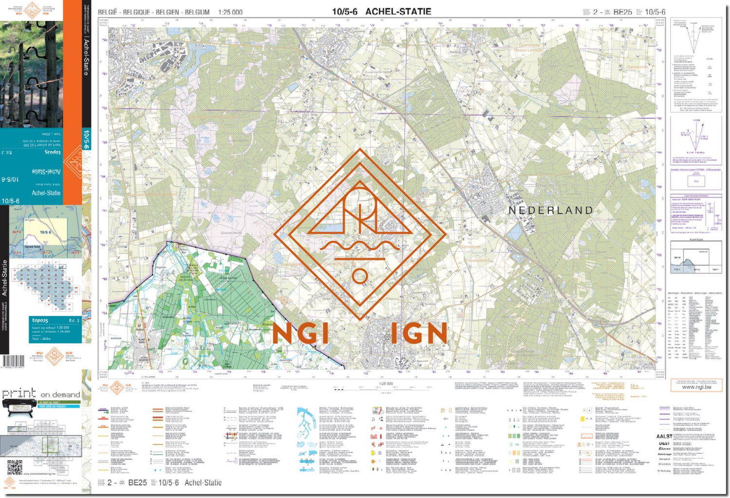 Carte topographique n° 10/5-6 - Achel Statie (Belgique) | NGI topo 25 carte de randonnée IGN Belgique 