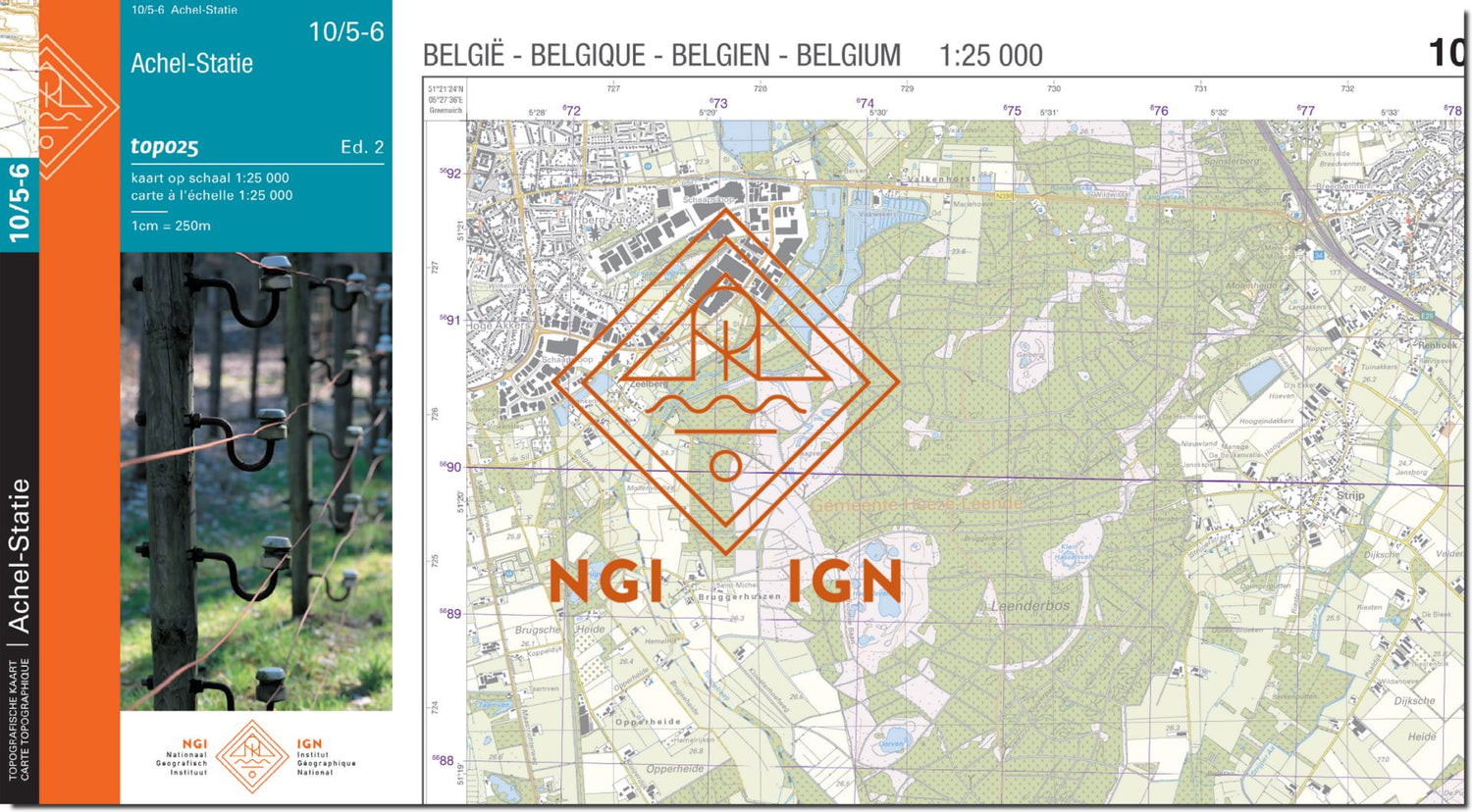 Carte topographique n° 10/5-6 - Achel Statie (Belgique) | NGI topo 25 carte de randonnée IGN Belgique 