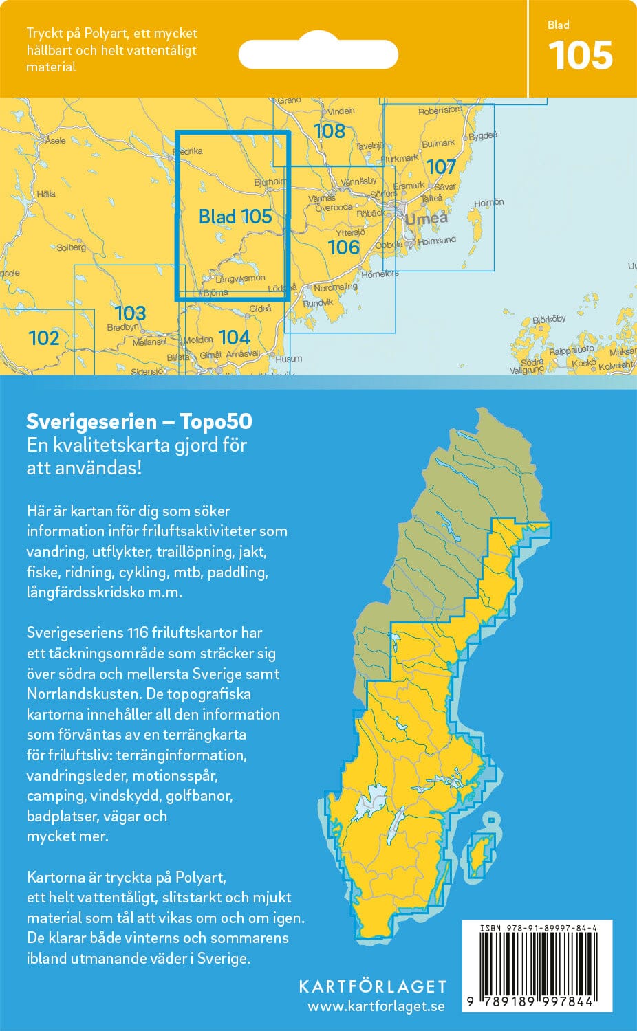 Carte topographique n° 105 - Bjurholm (Suède) | Norstedts - Sverigeserien carte de randonnée Norstedts