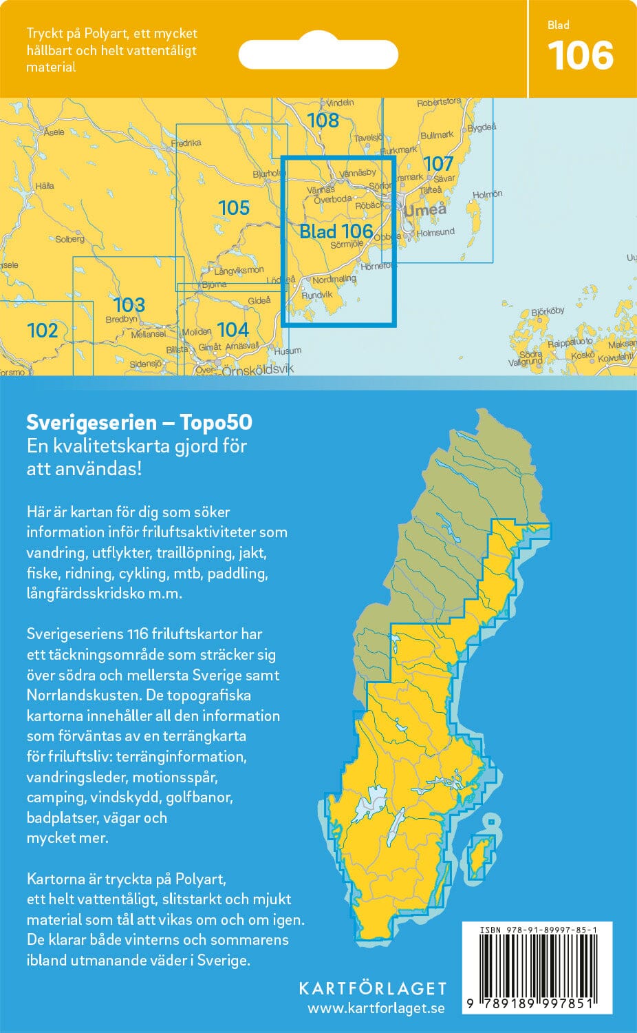 Carte topographique n° 106 - Vännäs (Suède) | Norstedts - Sverigeserien carte de randonnée Norstedts