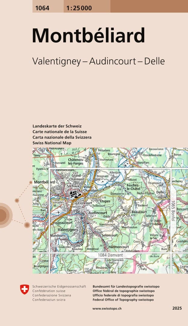 Carte topographique n° 1064 - Montbéliard (Doubs) | Swisstopo - 1/25 000 carte de randonnée Swisstopo 