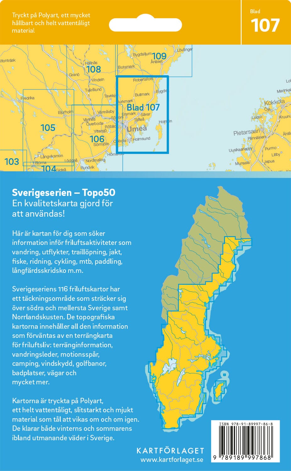 Carte topographique n° 107 - Umeå (Suède) | Norstedts - Sverigeserien carte de randonnée Norstedts