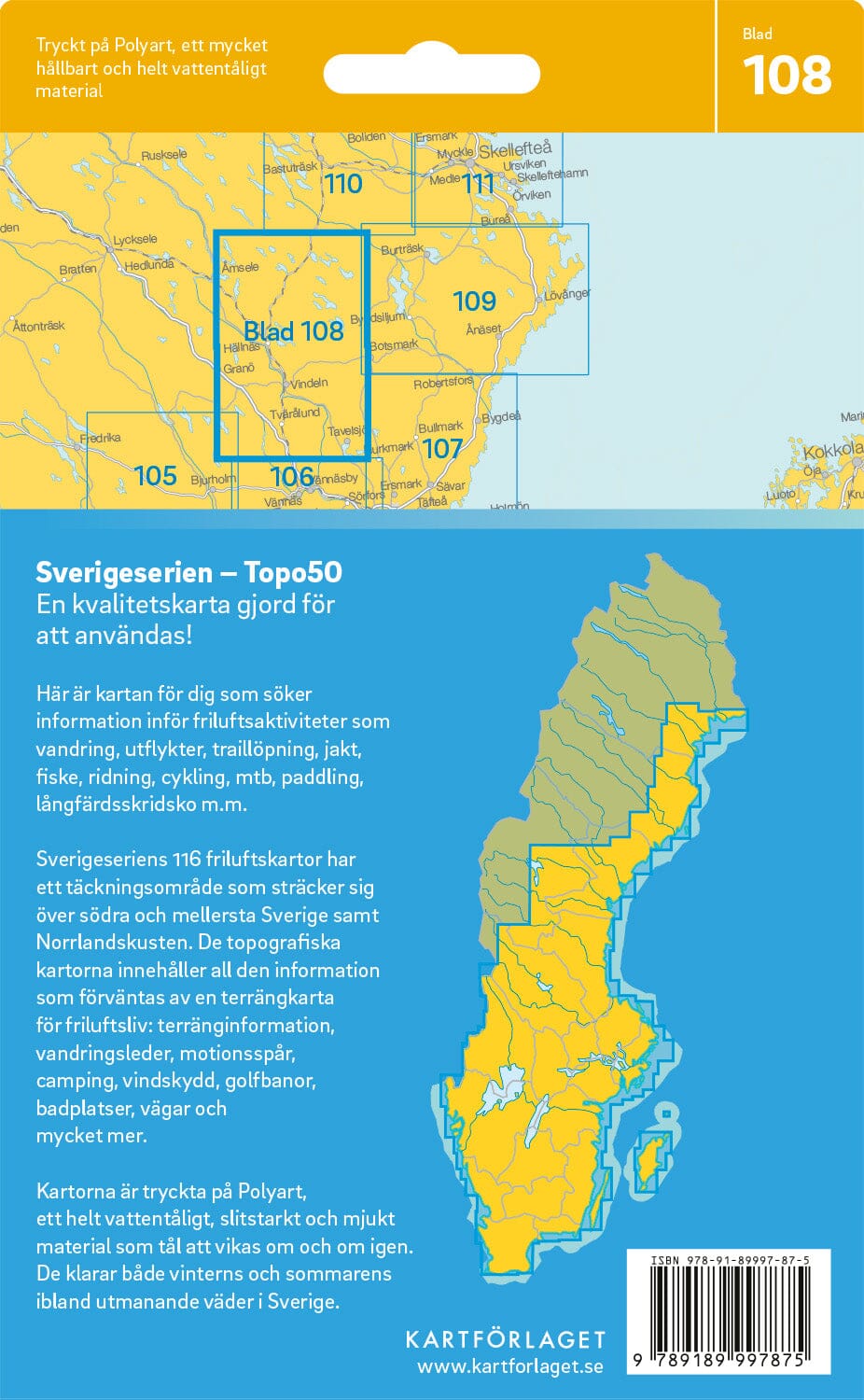 Carte topographique n° 108 - Vindeln (Suède) | Norstedts - Sverigeserien carte de randonnée Norstedts